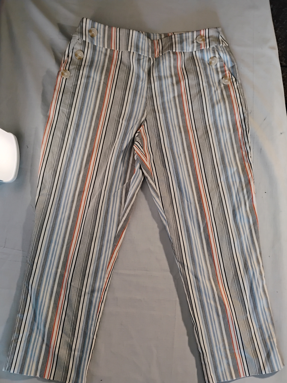 Striped Men’s Casual Trousers - Blue, Black & Orange size 6